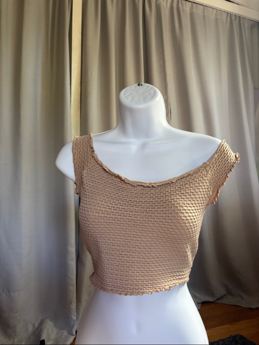 Fashion Nova Beige Textured Off-Shoulder Crop Top